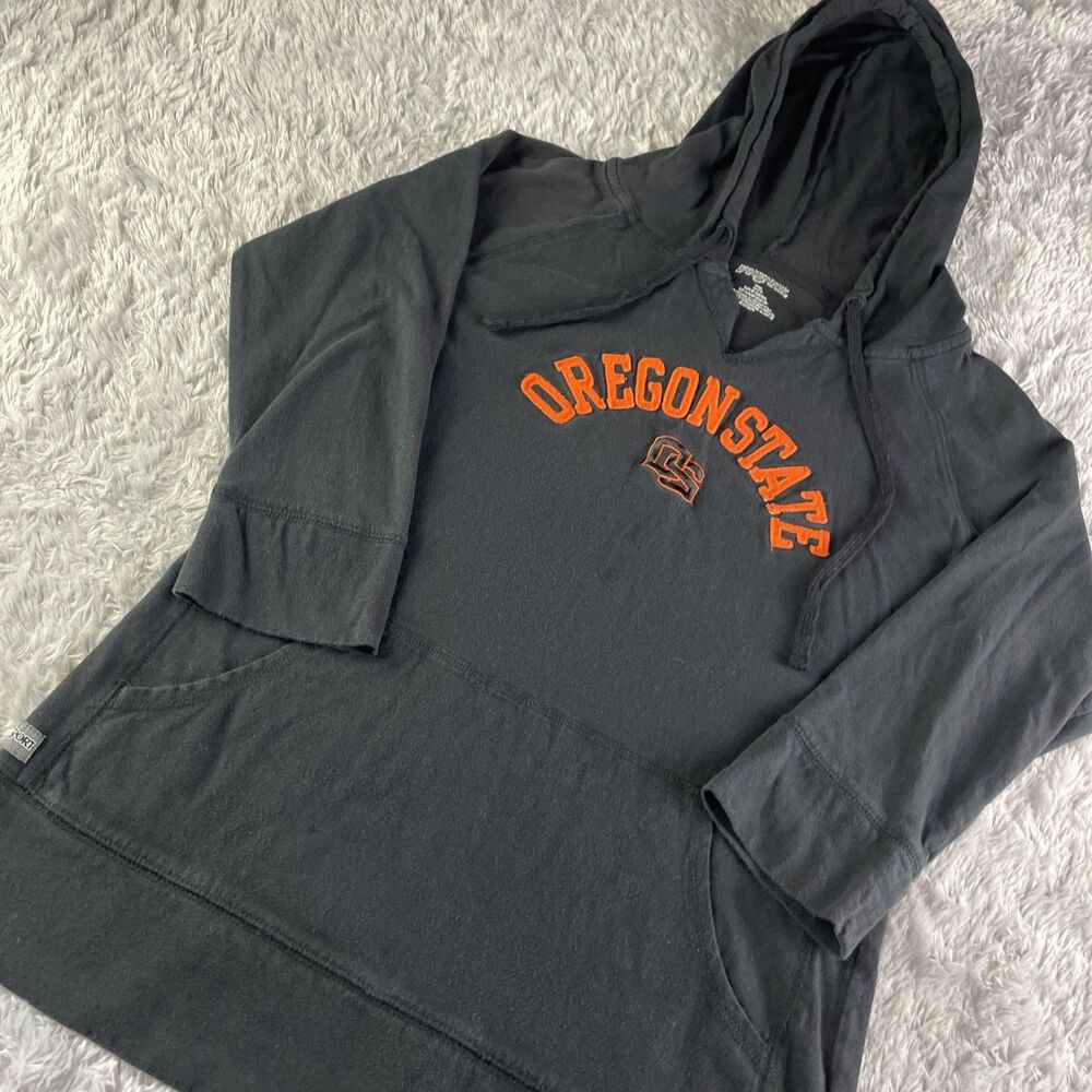 Oregon State Beavers Sweatshirt Womens Extra Large Black Hoodie 3/4 Sleeve Retro
